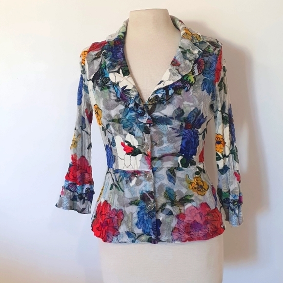 Alberto Makali Tops - Alberto Makali Size S (approx 10) Butterfly Printesh Long Sleeve Top